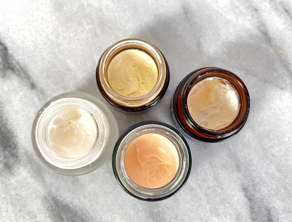 natural eye creams in glass jars