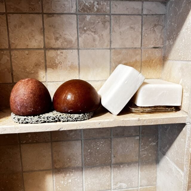 shampoo and conditioner bars in shower